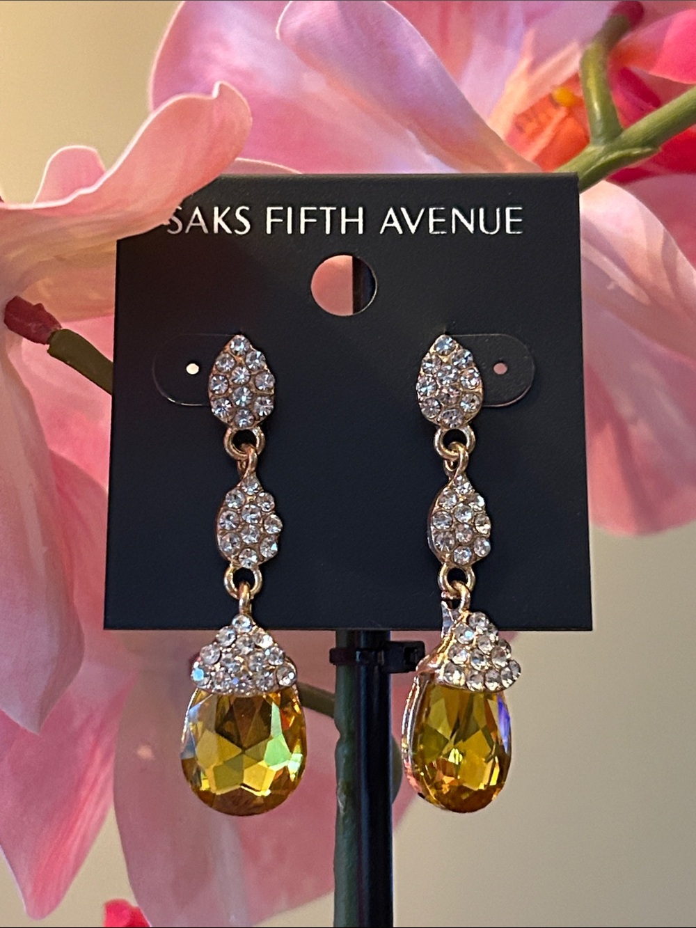 Saks Fifth Avenue Gold-Tone Drop Earrings with Yellow Teardrops & white